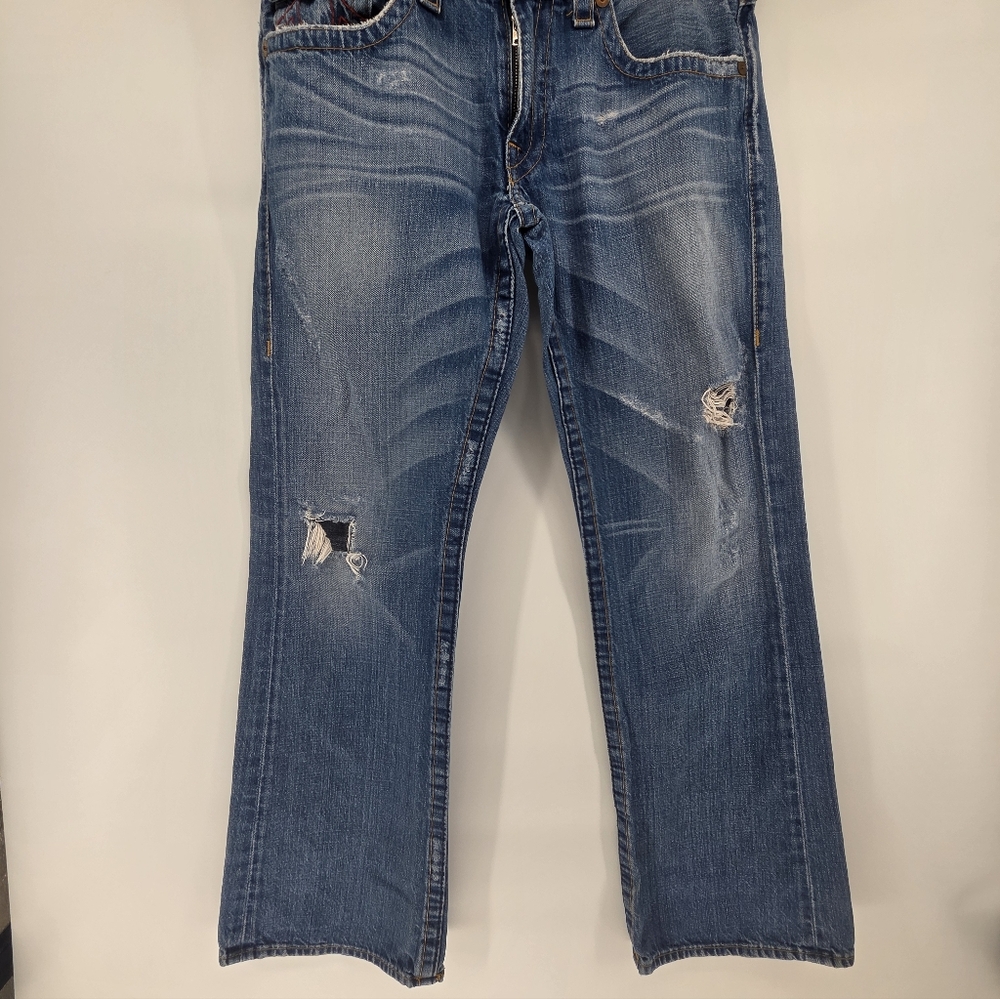 True Religion Mens 33x31 Billy Jeans Bootcut Flap Pockets Distressed Stretch
